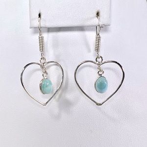 Larimar 925 Heart Shape Gemstone Hoop Earrings